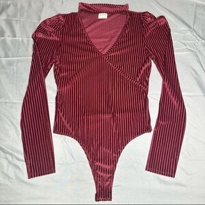 Peach Love California Velvet Burn Out Red Bodysuit